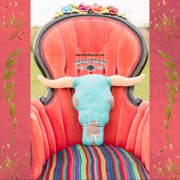 “Bull Creek” Fun Bull Skull Pillow by Crazy Casa - Picture 2 of 2